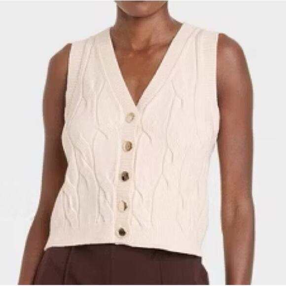 New A New Day Target Cream Cable Knit Cardigan Sweater Vest - Picture 1 of 5